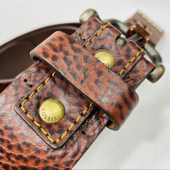 Fossil Pike Two Tone Brown Pebbled Leather Belt - Size 40 - NWT - Picture 3 of 10